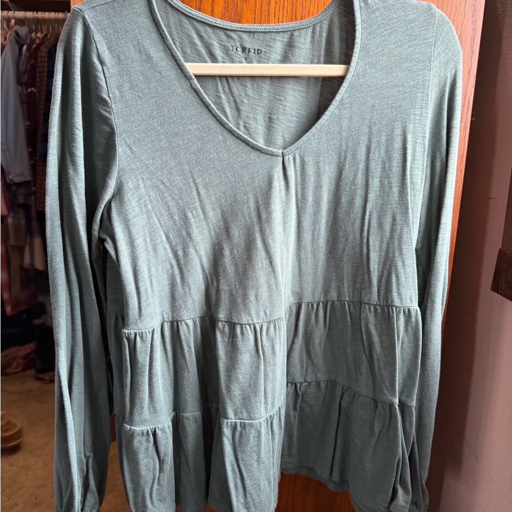 Torrid Sage Long Sleeve Tiered Top